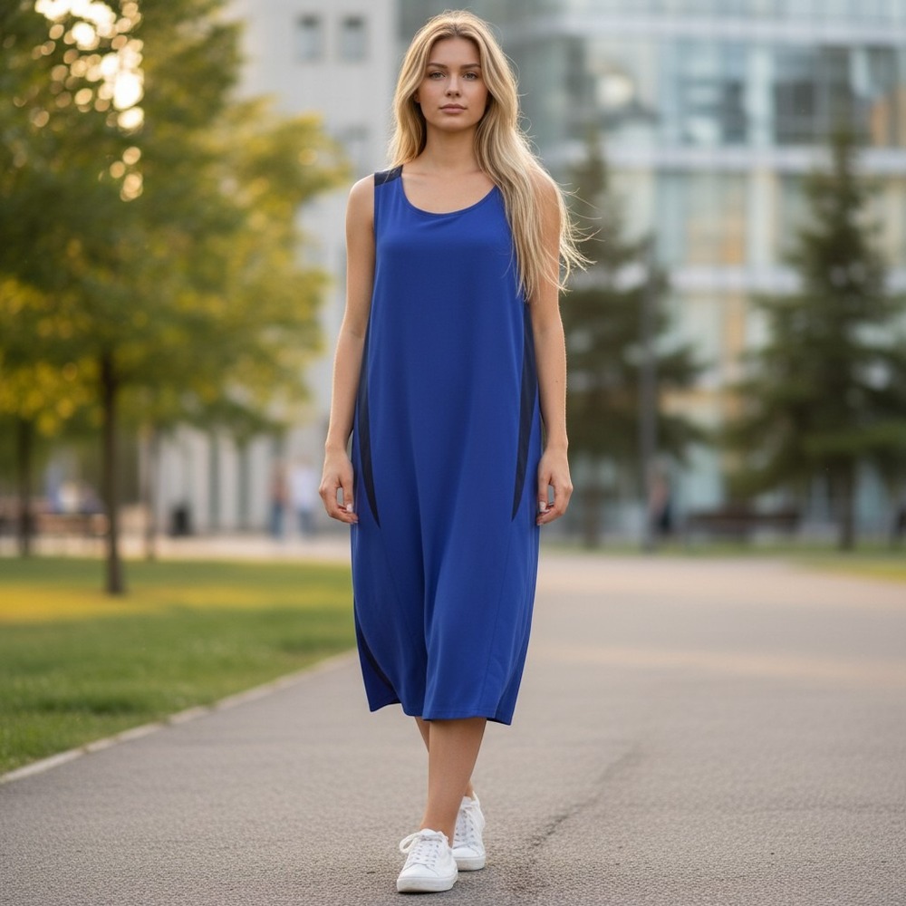 LL Bean BeanSport Stretch Swim Cover Up Dress Sapphire Blue UPF 50 NWT XL